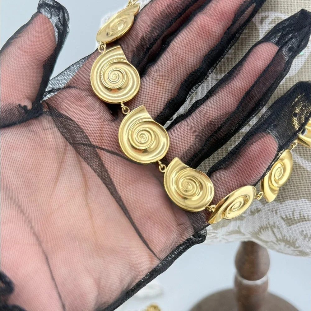 Gold Swirl Statement Necklace – Stainless Steel, Real Gold Plated - Picture 17 of 17